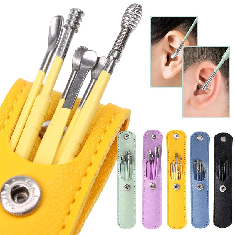 

6pcs Ear Wax Removal Cleaning Kit 360° Spiral Massage Ear Pick Ear Canal Cleaner Stainless Steel Flexible Design Ear Care Tool