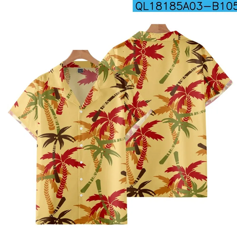 2022 New Hawaiian Coconut 3D Printing Casual Cuban Short Sleeved Shirt Men's Fashion Shirts for Tourism Vacation Beach