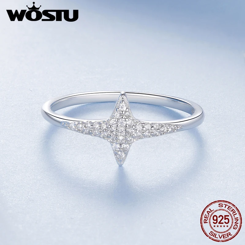 WOSTU кольцо со сверкающей звездой из стерлингового серебра 925 пробы с цирконом для