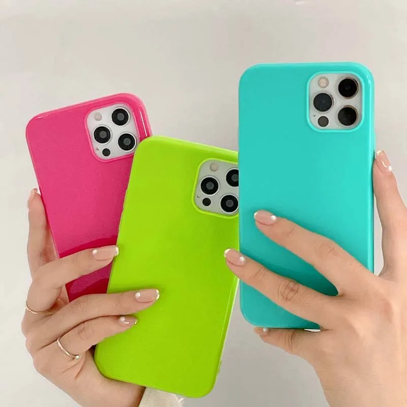 

Luxury Silicone Neon Fluorescent Phone Case For iPhone 14 13 11 12 Pro Max X XS XR 8 7 Plus SE2022 2020 Soft Shockproof Cover