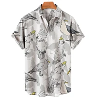 2022 mens clothing fashion bird abstract 3d printed hawaii shirt men single breasted cardigan mens short sleeved shirts