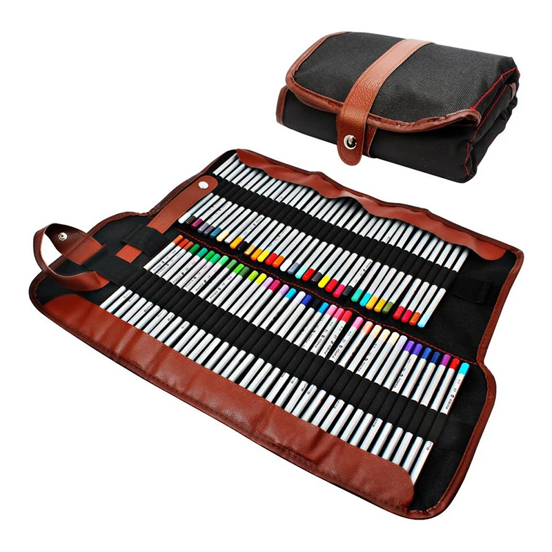 

Pencil Holder, 72 Assorted Colored Pencils Organizer, Roll Up Washable Canvas Pencil Bag For School Office Art Ect.