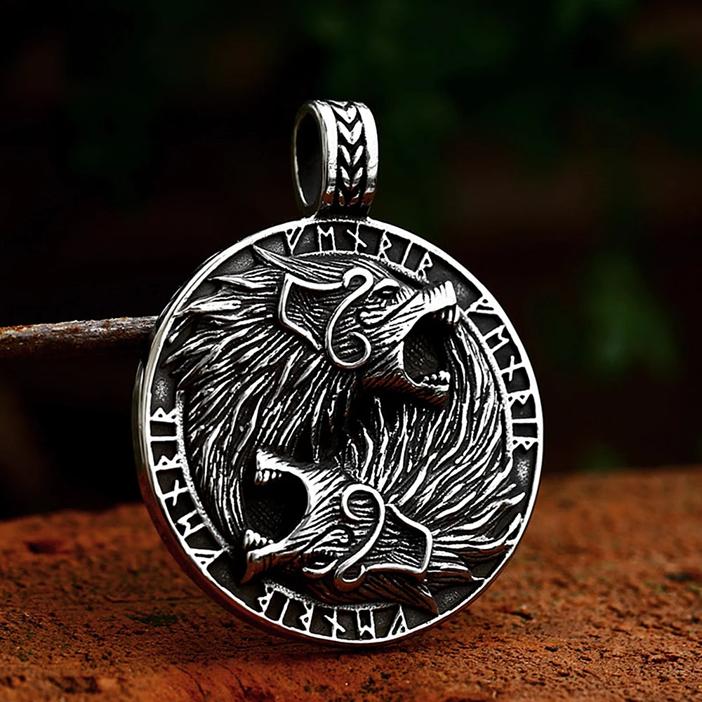 

Punk Nordic Wolf Head Necklaces For Men Stainless Steel Viking Rune Pendant Vintage Compass Amulet Jewelry Gifts Dropshipping