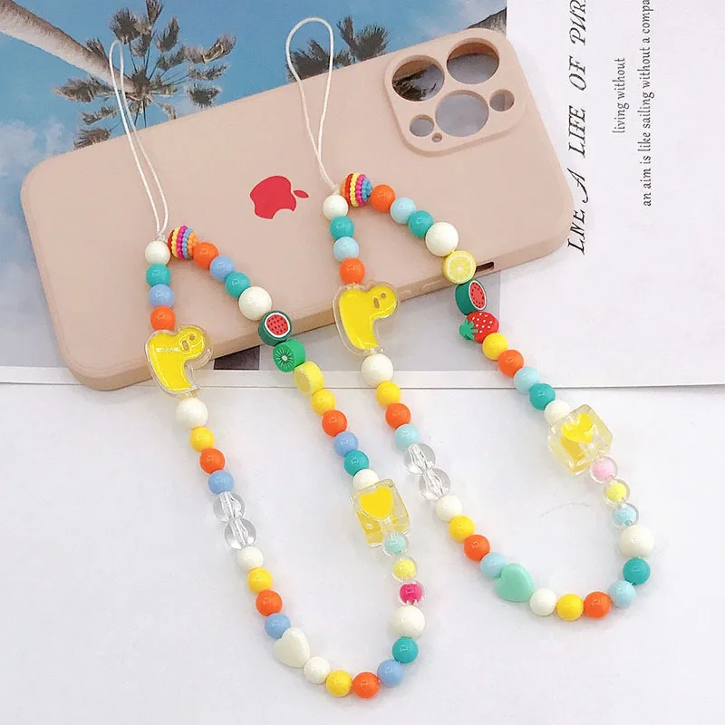 

New Cartoon Ducky Cell Phone Lanyard Cell Phone Chain Beads Charm Phone Case Beauty Lanyard Short Hand Rope
