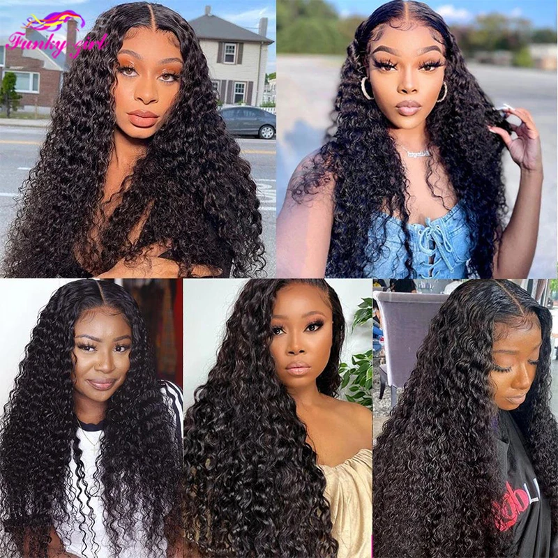 Water Wave Transparent Lace Frontal Wig Curly Brazilian Remy Pre Plucked 4x4 Lace Closure Wig 13x4 Lace Front Wig for Women