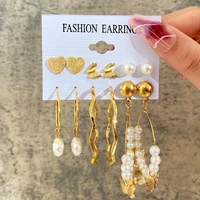 6pairset modern women earrings statement wedding jewelry accessories fashion geometric imitation pearl butterfly heart earrings