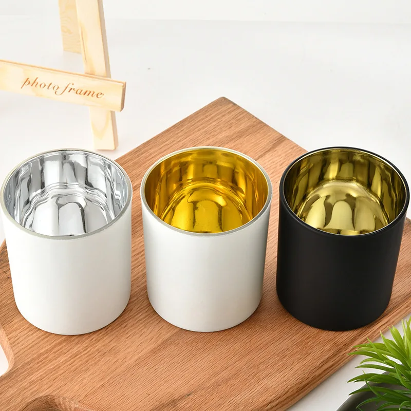 2PCS 320ML Electroplated Frosted Candle Holder Aromatherapy Cup with Bamboo Lid, Black Gold-plated Scented Candle Jar