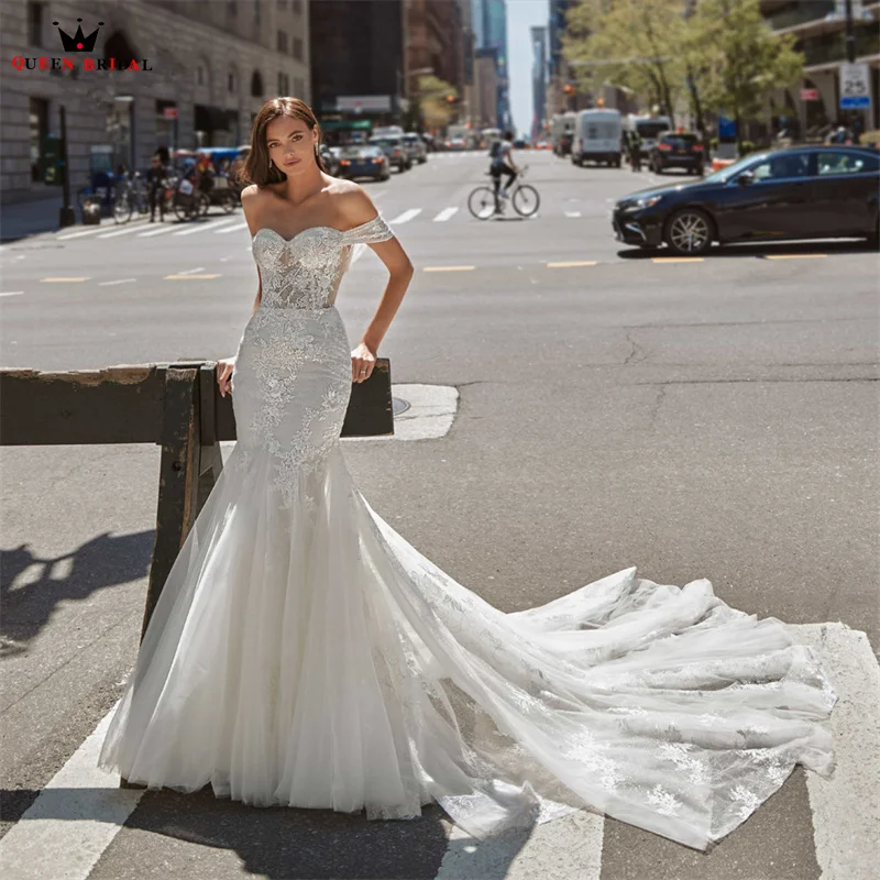 

Gorgeous Mermaid Wedding Dresses Sweetheart Tulle Lace Beading Crystal Sexy 2023 New Design Bridal Gown Customize DZ35