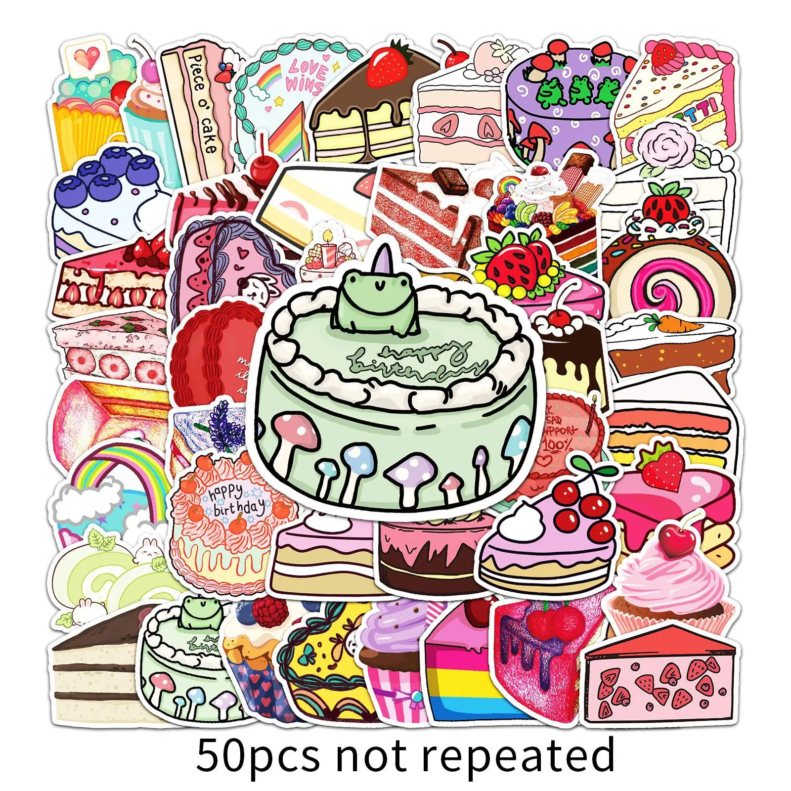 

50pcs Lovely Cake Food Stickers Birthday Party Gift Graffiti Daily Life Delicious Sweets Luggage Window Wall Water