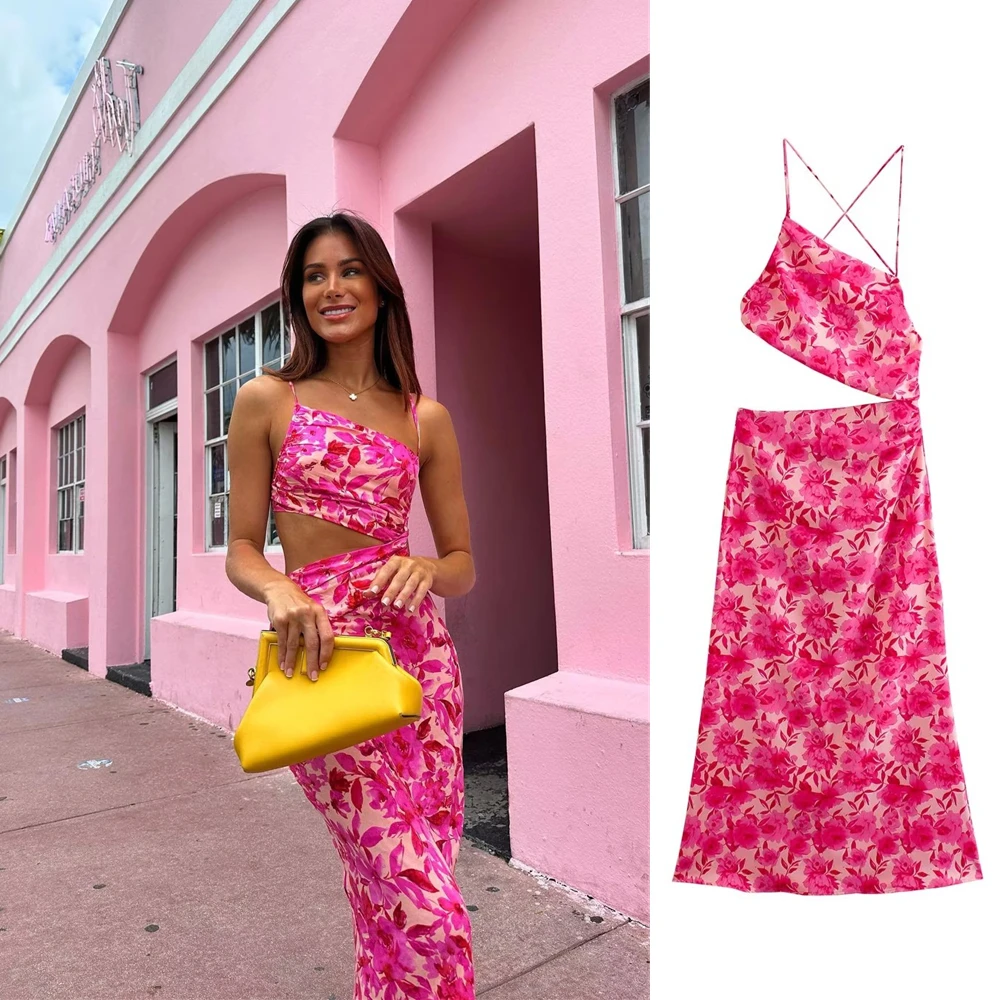 

Summer New Dress UNIZERA Women's Fashion Ruili Chic Hollow Flower Print Decoration Asymmetrical Dress for Women