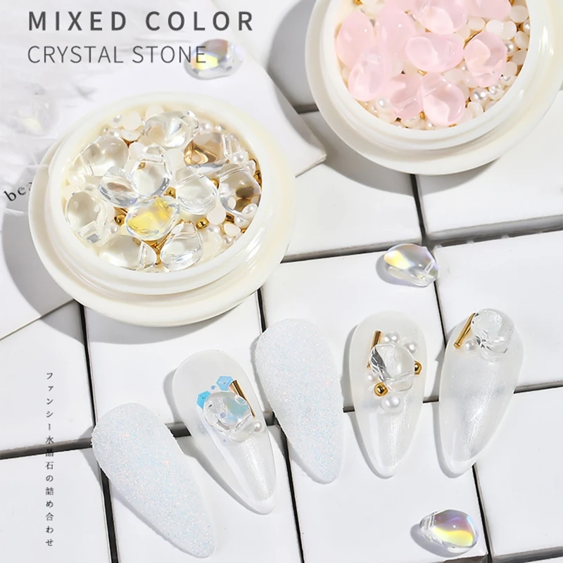 

3D Nail Charms Acrylic Resin Crystal Rhinestones Gems Nail Art Stud Pearl Gold Metal Rivets for Nail Art Design Drop Shipping