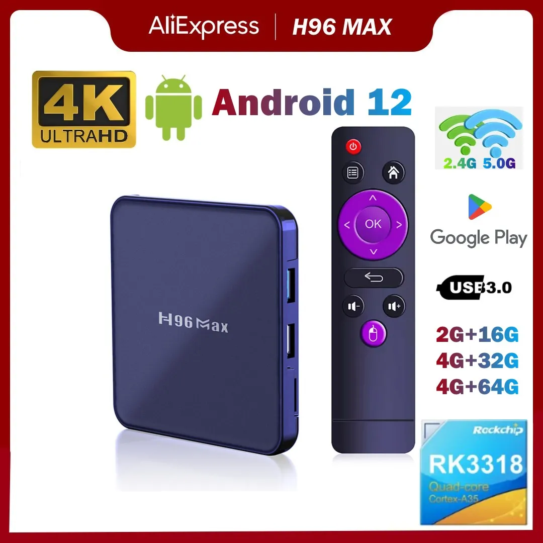 2023 H96 MAX V12 RK3318 Smart TV Box Android 12 4G 64GB 32G 4K Dual Wifi BT 4.0 Media player H96MAX TVBOX Set top box 2GB+16GB