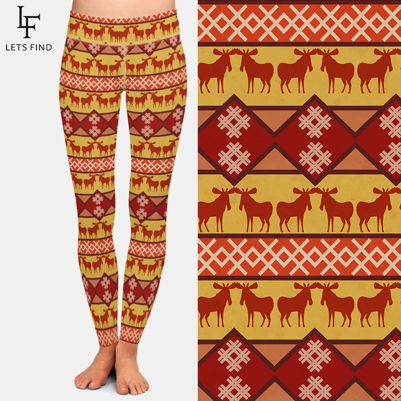 Модные женские леггинсы LETSFIND с рождественским принтом оленя зимние высокой