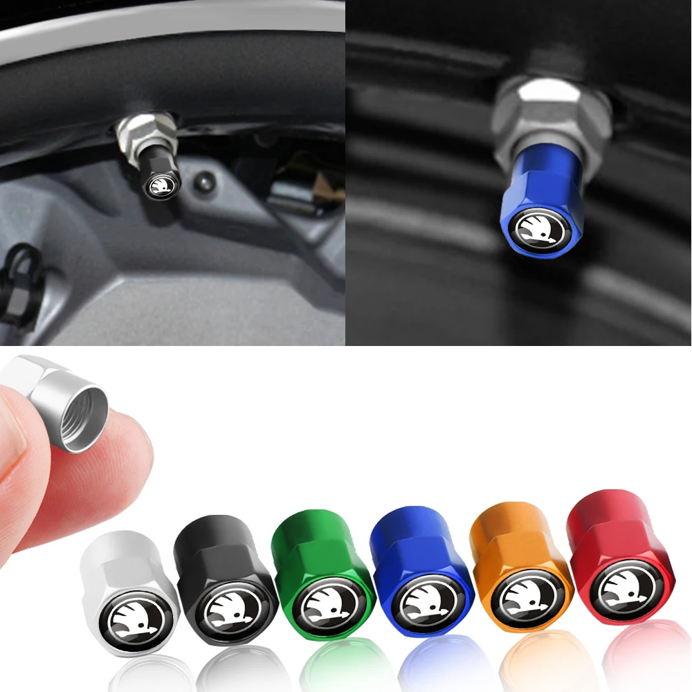 

4PCS Car Wheel Tire Valve Stem Caps Cover Auto Accessories For Skoda octavia 3 2 a5 kodiaq rapid fabia Superb Kodiaq Scala Kamiq