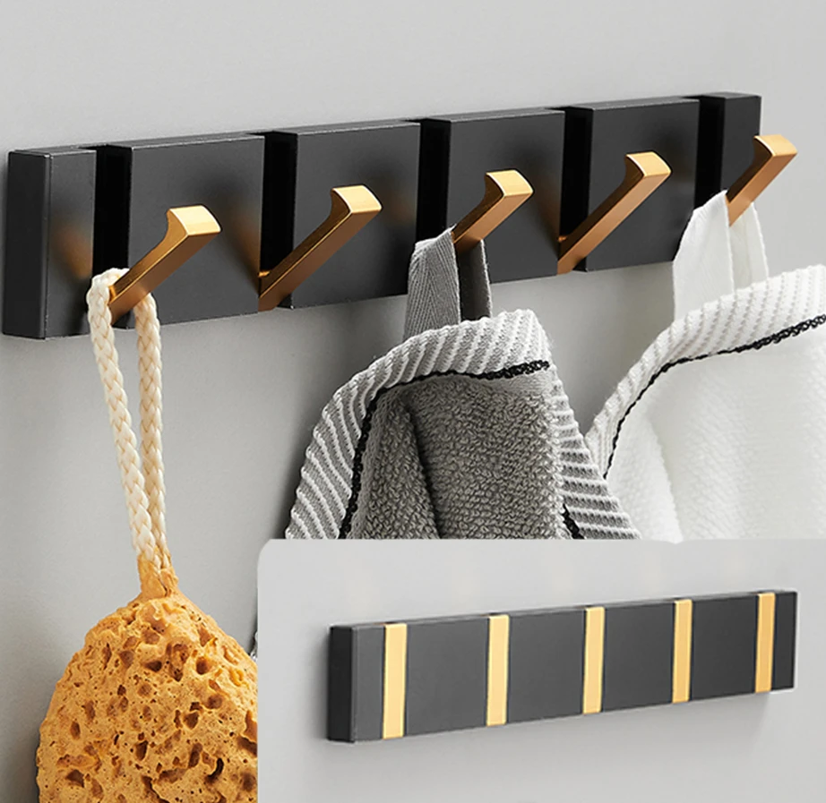 

TAICUTE Folding Towel Hanger 2ways Installation Wall Hooks Coat Clothes Holder for Bathroom Kitchen Bedroom Hallway, Black Gold