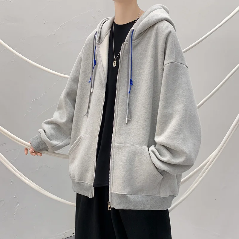 

Fashion Mens Solid Color Hoodies 2022 Autumn Men Long Sleeve Drawstring Hooded Jacket Male Casual Zipper Spring Sweatshirts