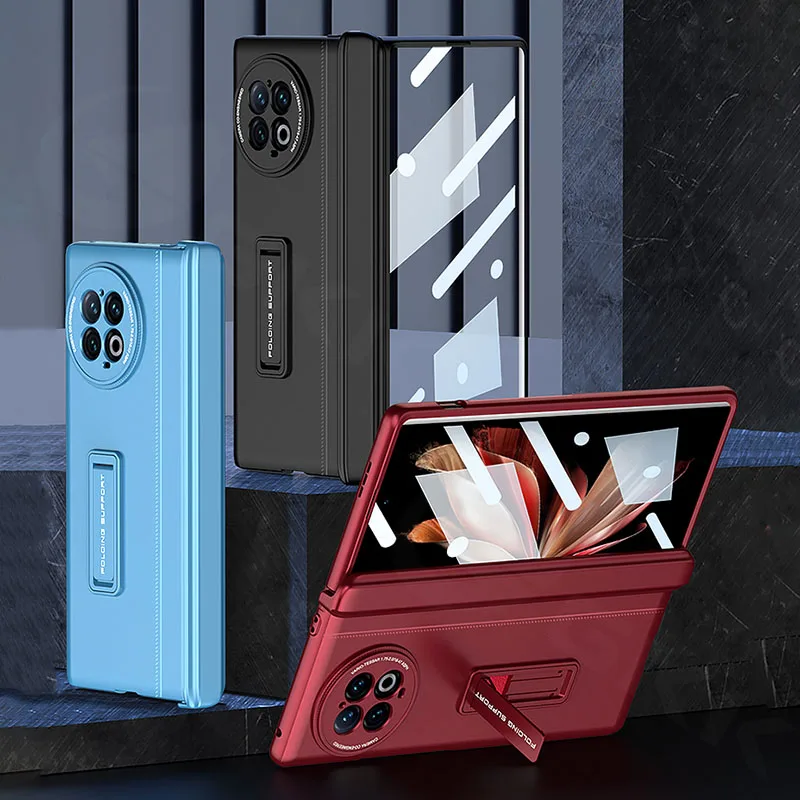 

Magnetic Hinge Hard Plastic Case For VIVO X Fold 2 5G Fold2 Shockproof Protective Matte Cover With Holder Glass Protector Case