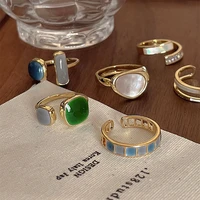 gd european and american emerald open ring design sense female fashion japanese light luxury stainless steel shell ring