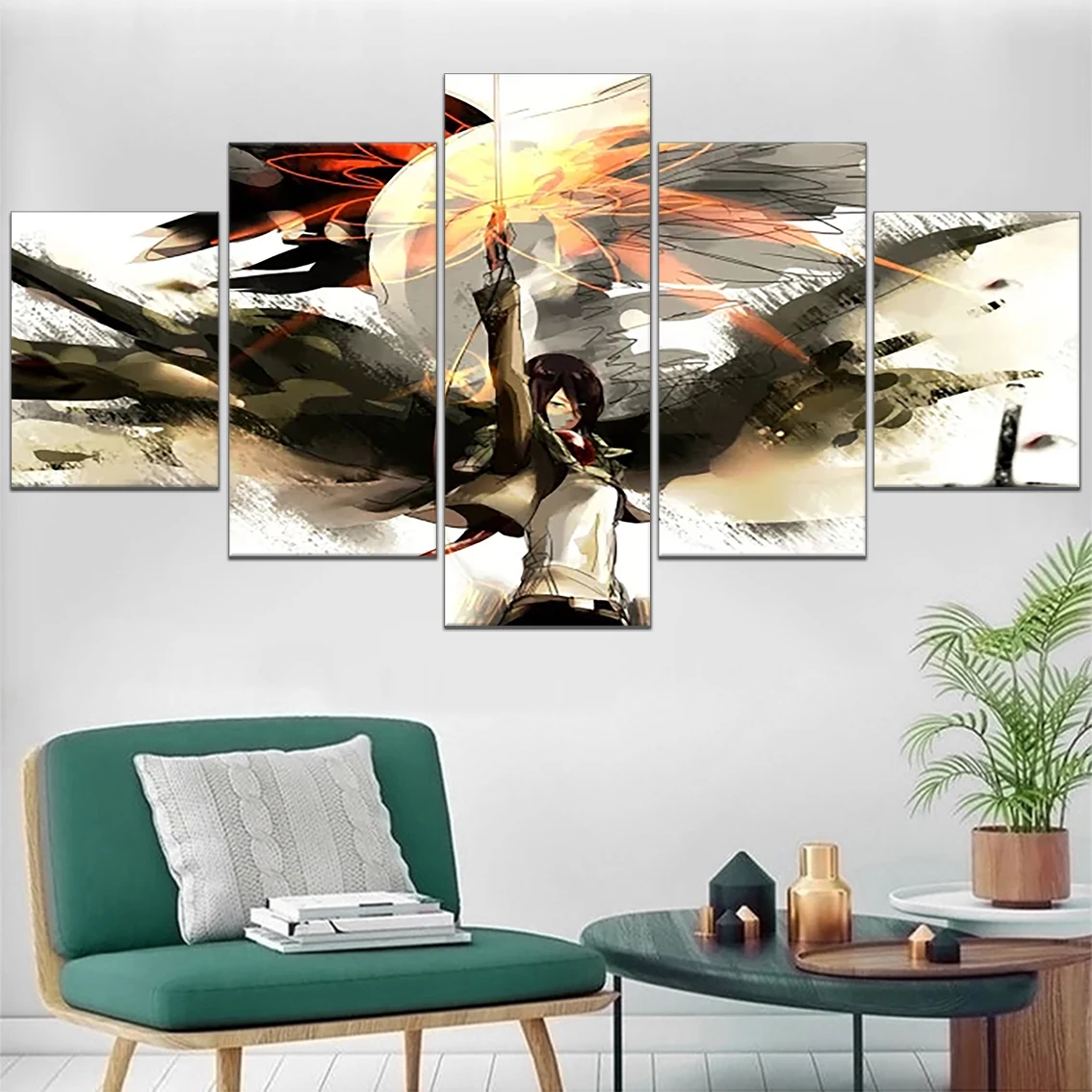 

Home Decor Modern Canvas Painting 5 Panel Attack On Titan Anime Mikasa Ackerman Picture Print Poster Wall Art Modular Bedroom