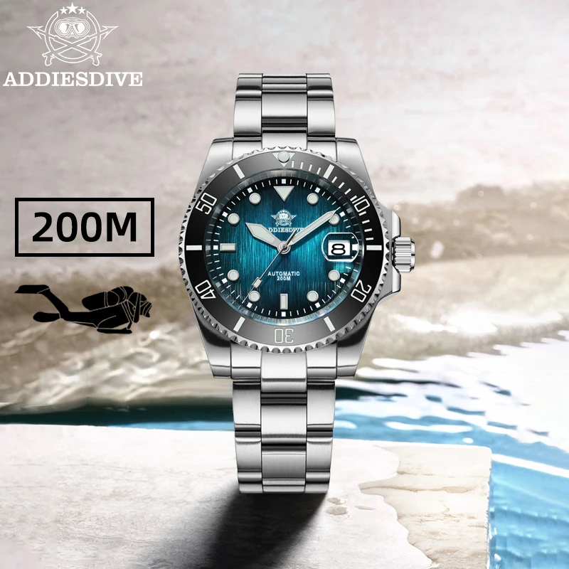 ADDIESDIVE Механические часы для мужчин Новые 3D зеленые текстурированные циферблаты