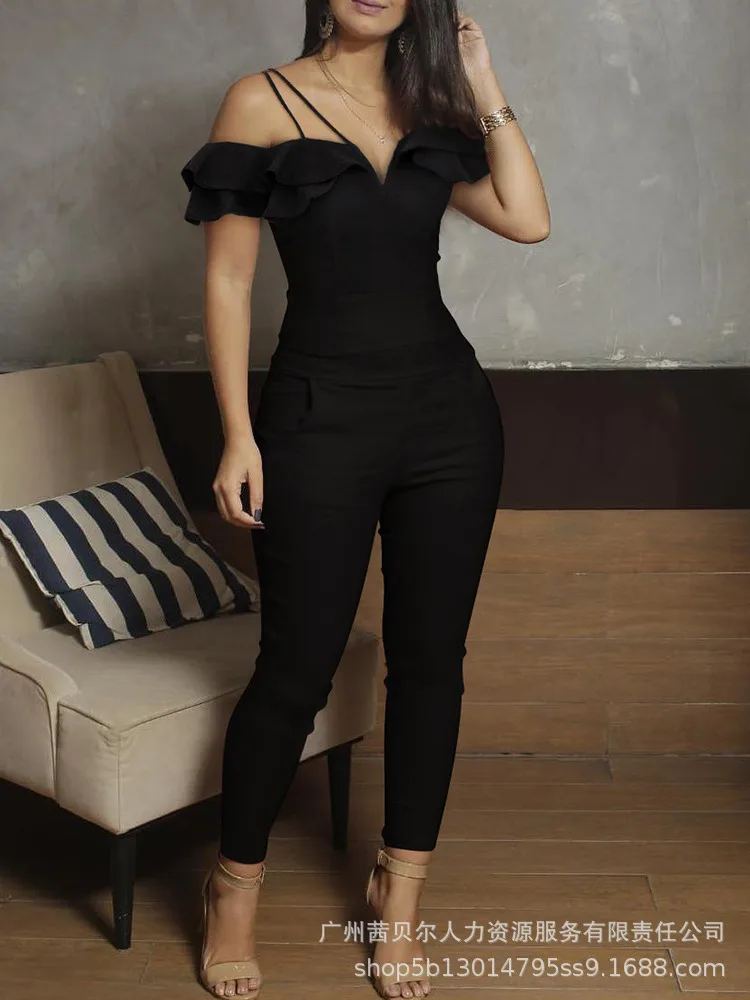

Mandylandy Women Elegant Ruffle Jumpsuit 2022 Female Fashion Y2K Strap Off Shoulder High Waist Corset Skinny Romper Streetwear
