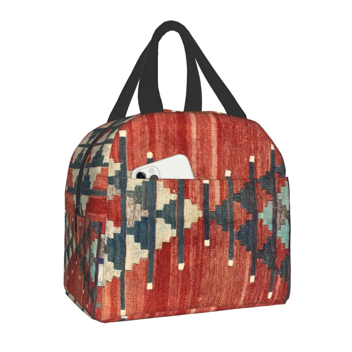 

Persian Tribal Turkish Ethnic Kilim Print Insulated Lunch Bag for Women Leakproof Thermal Cooler Bohemian Geometric Lunch Box