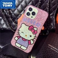 takara tomy hello kitty for iphone 13 13 pro max light luxury rhinestone phone case for iphone 12 pro max 11 por max drop cover