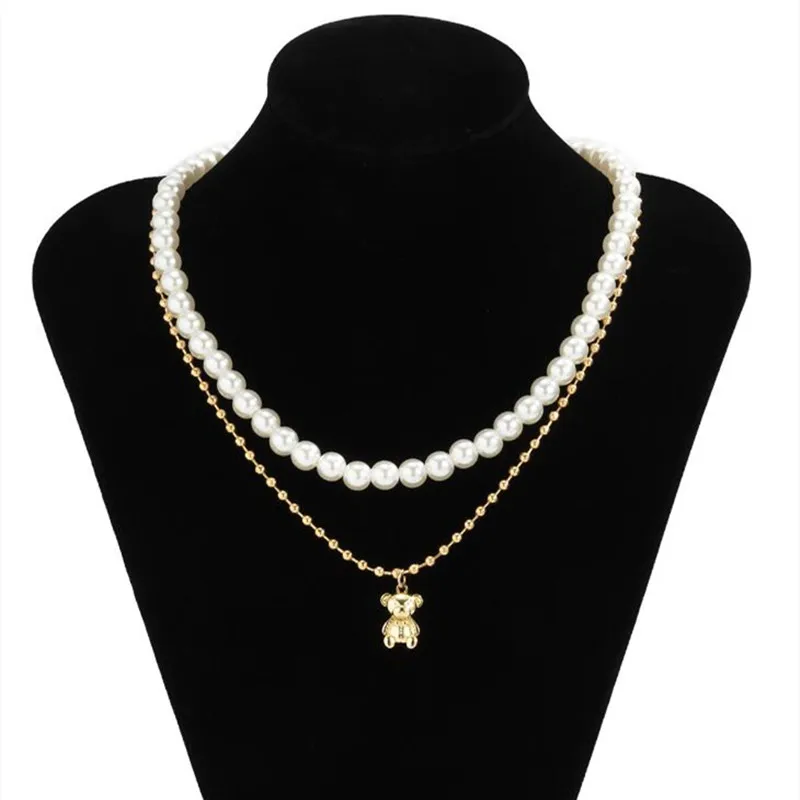 Модный бохемский кулон с милым медвежонком и жемчужным ожерельем для женщин и мужчин, бисерный воротник, модная цепочка для ключицы, подарок.