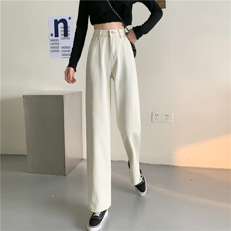 N1930   New high-waist slim jeans women's loose and versatile straight wide-leg pants jeans