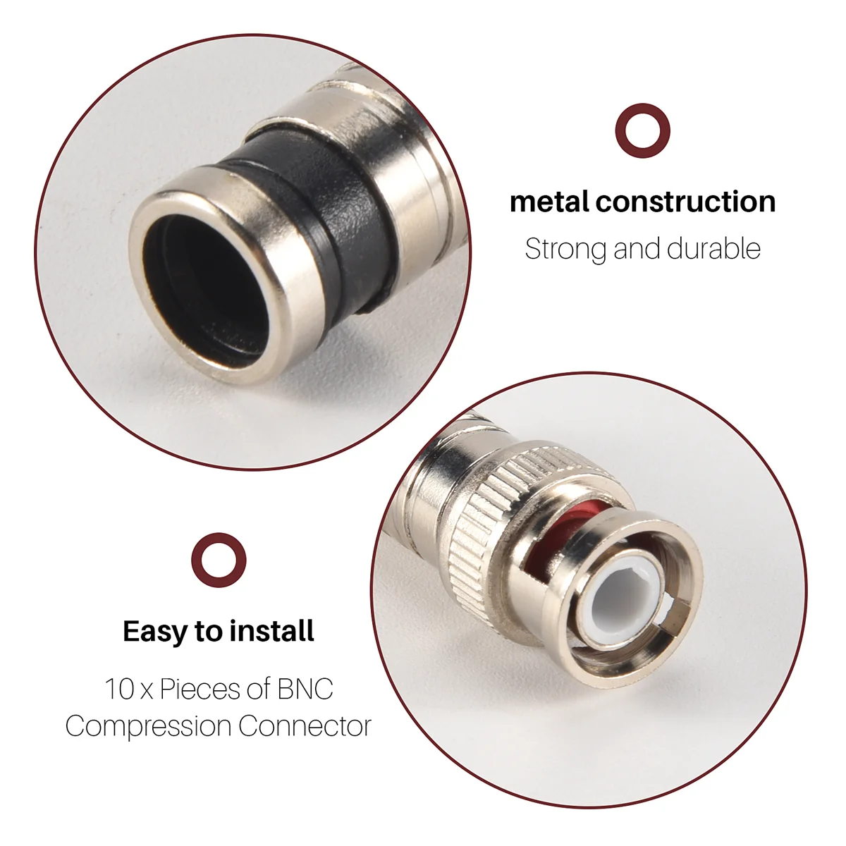 10-компрессионный разъем BNC для коаксиального кабеля RG59 камер видеонаблюдения