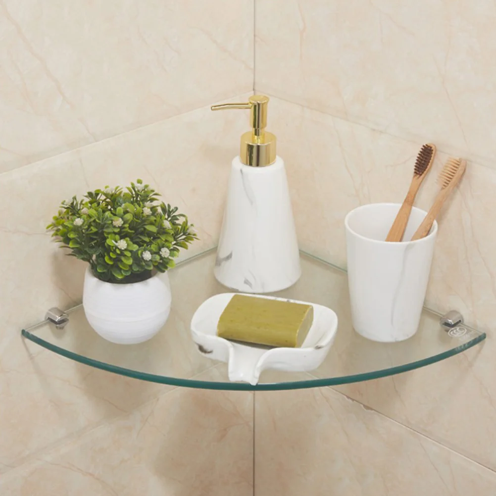 

2pcs Bathroom Glass Shelf Corner Shelf Triangle Rack Bathroom Wall Corner Mount Storage Holder