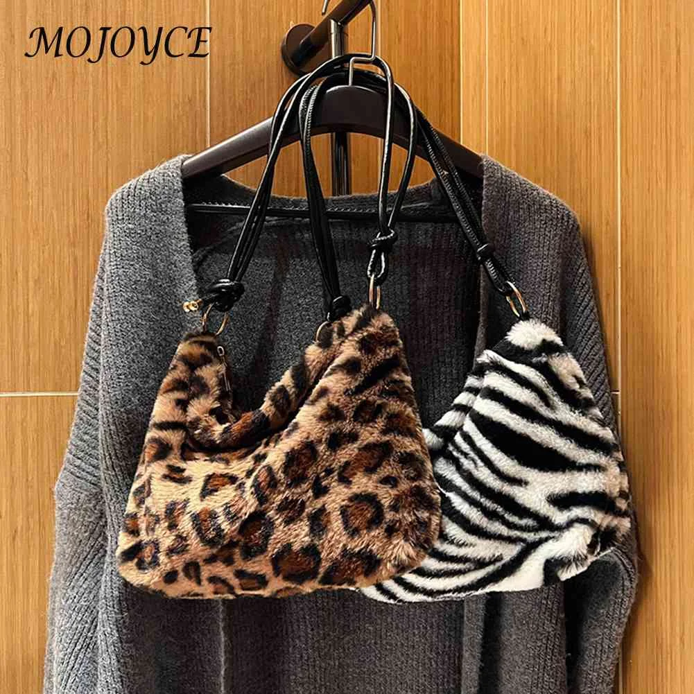 

Plush Ladies Commute Bags Animal Pattern Autumn Winter Faux Fur Hand Bags Casual Elegant Vintage Soft Warm Portable for Party