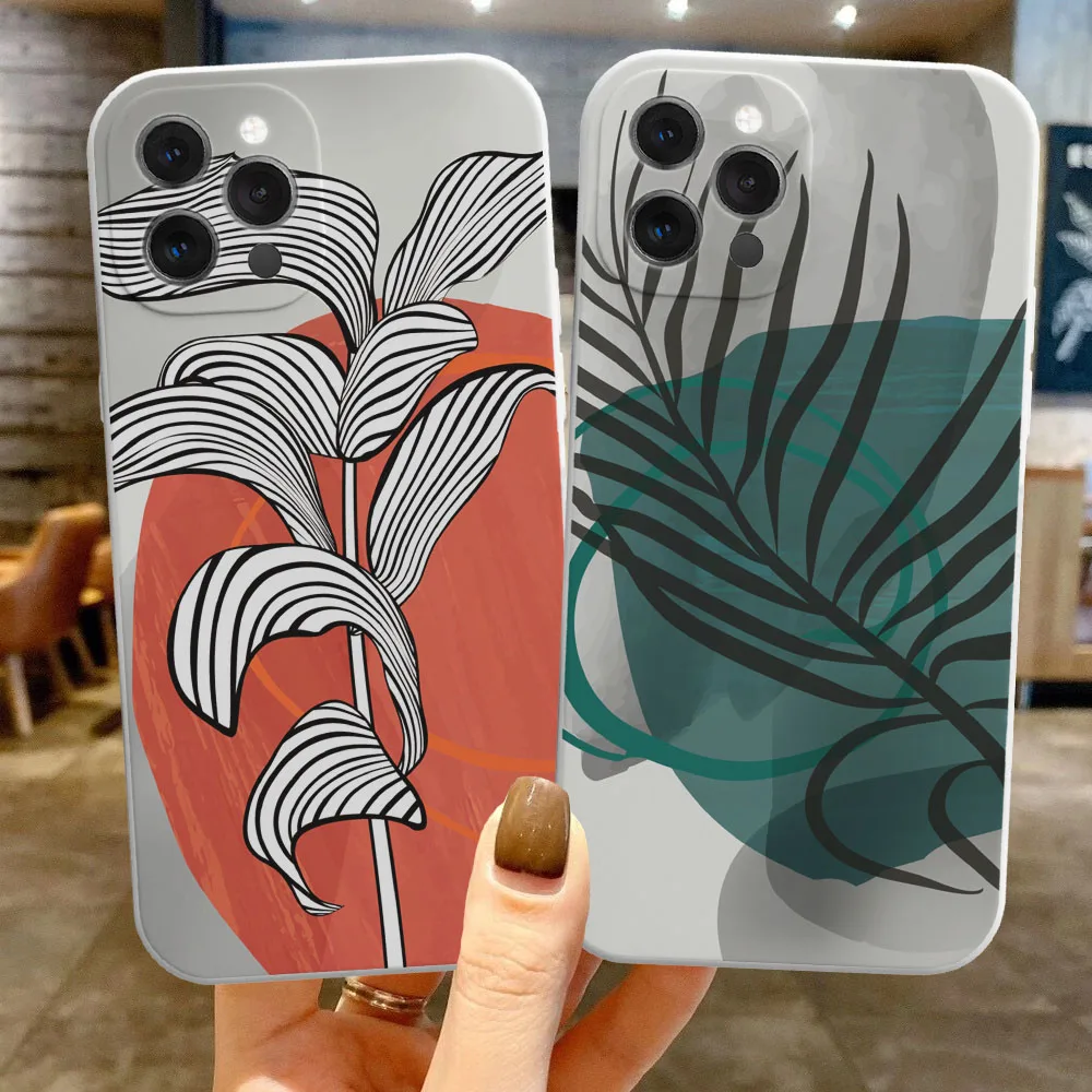 Модный чехол для телефона с абстрактными листьями для iPhone 11 12 13 Pro Max Mini X XR XS Max 7 8 Plus SE 2020, Белый силиконовый матовый чехол
