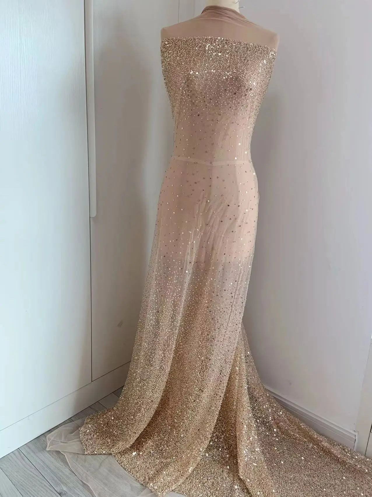 1 ярд цветочные блестки бусины розовое золото тюль кружевная ткань для