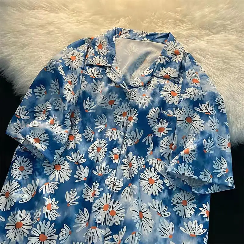 

Daisy Full Print New Summer Harajuku Shirt Men Womens Tops Short Sleeve Streetwear Cardigan Beach Vacation Summer Camisas Mujer