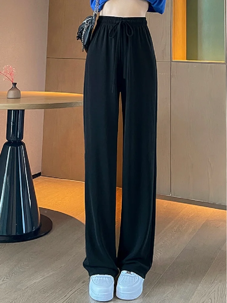 Брюки женские большого размера с широкими штанинами и высокой талией модные