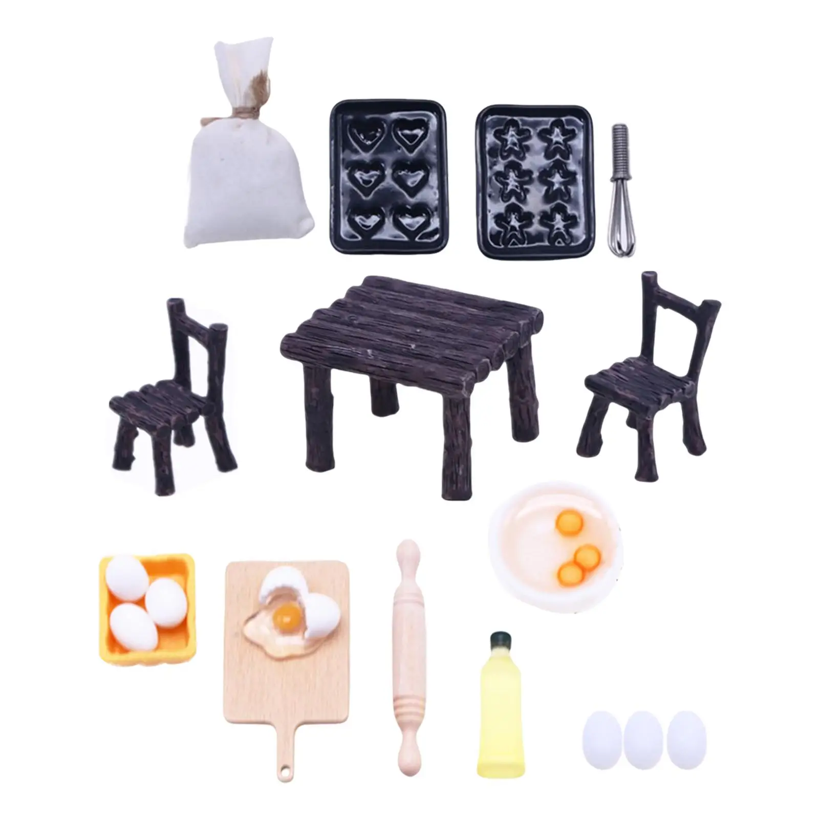 Set Rolling Pin Tray Egg Bowl Olive Oil Pretend Play Toy Set Decoration Gift