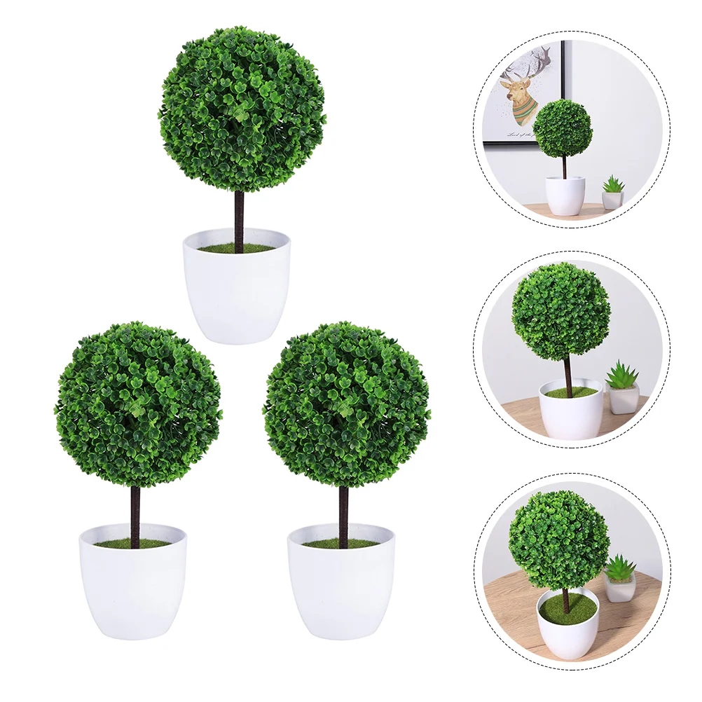 

3 Pcs Decorative Outdoor Faux Flowers Fake Small Plastic Pots Potted Cherry Ball Decor Bouquet Lifelike Bonsai Plastic