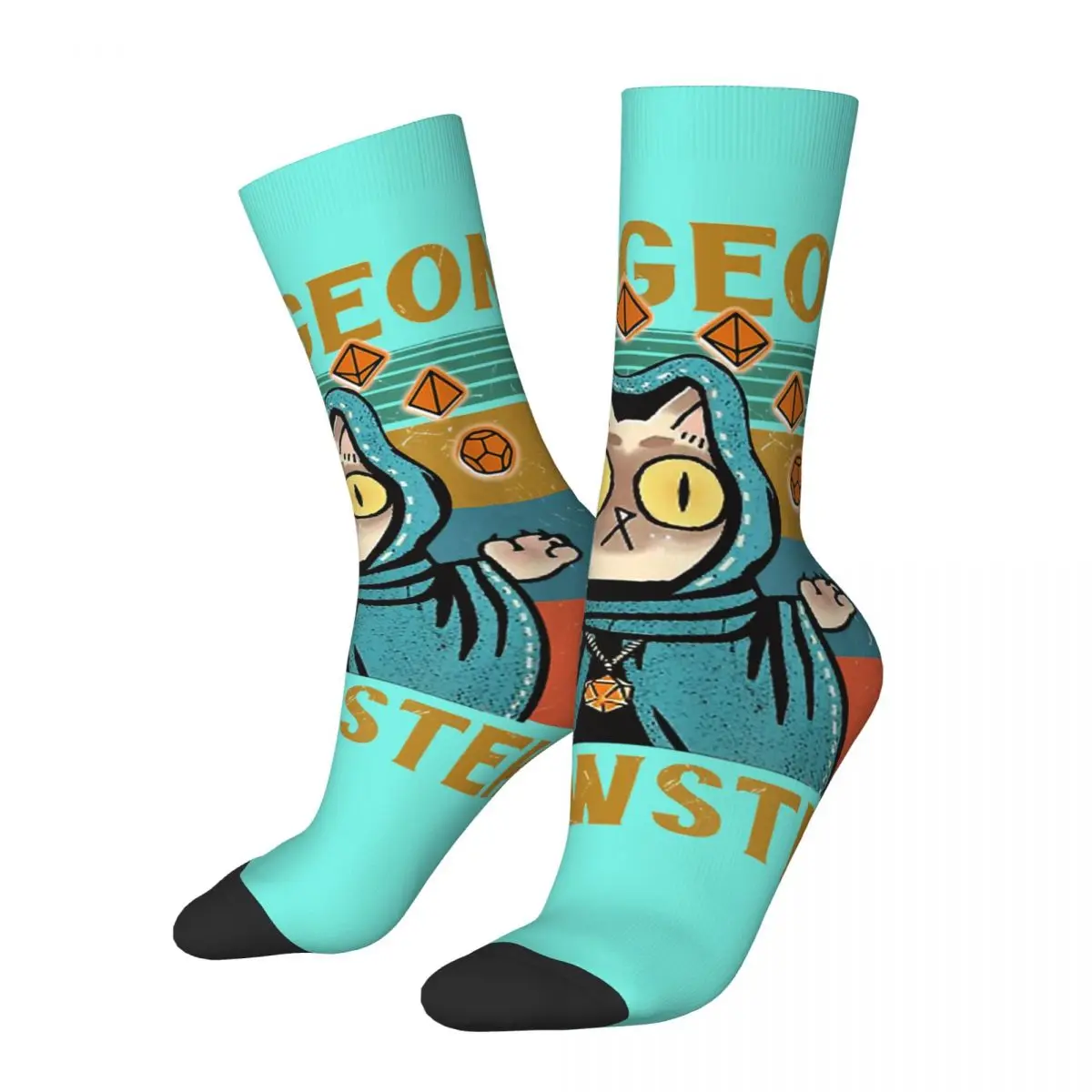

Funny Crazy compression Sock for Men Dungeon Meowster Nerdy Gamer Cat D20 Dice Harajuku DnD Game Quality Printed Crew Sock
