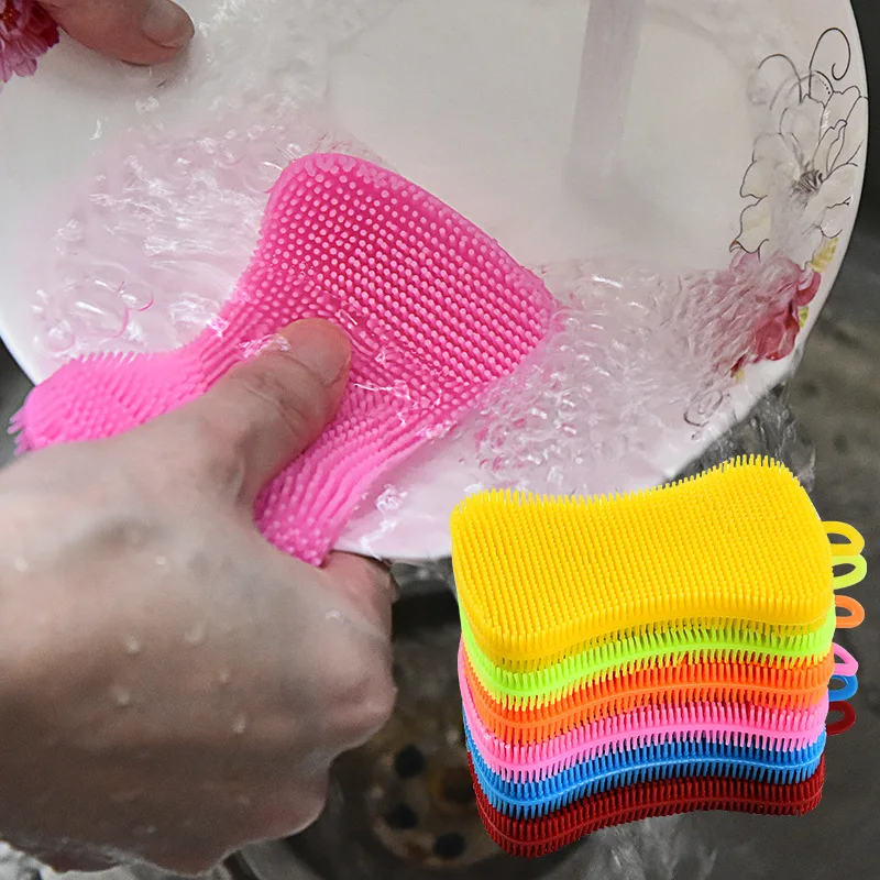 

1Pcs Kitchen Cleaning Brush Silicone Dishwashing Brush Fruit Vegetable Cleaning Brushes Pot Pan Sponge Scouring Pads Tool