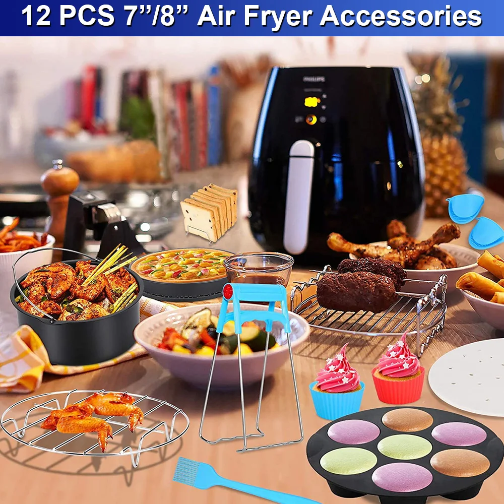 

For all Air Fryer Machine 4.0- 5.8QT Baking Cake Mould Set 7 Inch / 8 Inch Kitchen Tools Air Fryer Accessories 12pcs/set