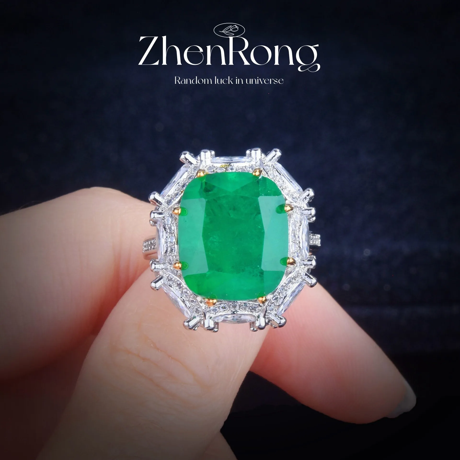 

Foydjew Luxury Geometric imitation Emerald Rings Big Carat Green Diamond Silver Color Wedding Ring For Women Fashion Jewelry
