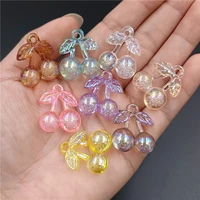 3pcs colorful bubble diy pendant cute cherry trendy beads acrylic pendants for diy jewelry making necklace earrings bracelet