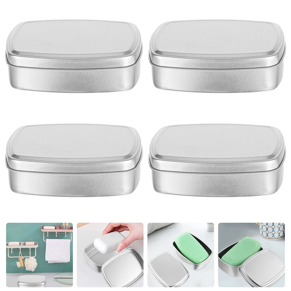 

4 Pcs Square Soap Dish Mini Soaps Aluminum Cream Cans Jar Tea Tins Holder Small Balm Travel