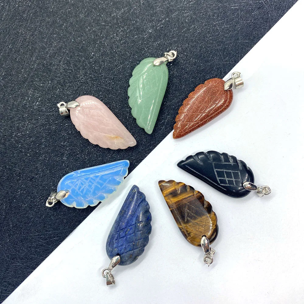 

Natural Stone Lapis Lazuli Opal Wing Pendant 14x30mm Carved Tiger Eye Charm Charm Jewellery DIY Necklace Bracelet Accessories