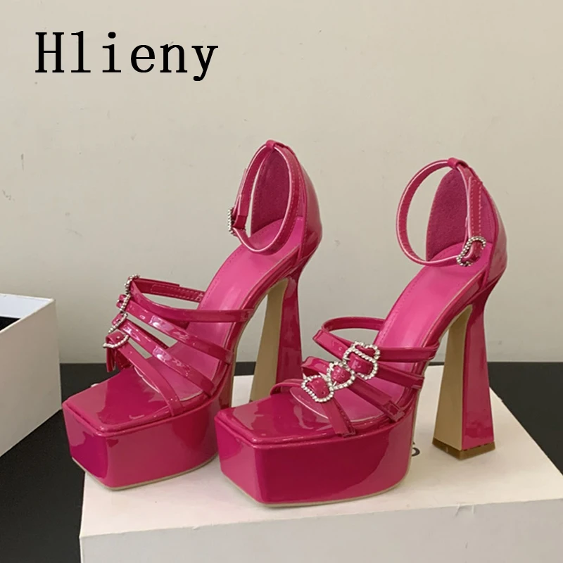 

Hlieny 2024 Модные женские сандалии на очень высоком каблуке с пряжкой с кристаллами сандалии на платформе с квадратным носком и ремешком с пряжкой женские танцевальные туфли
