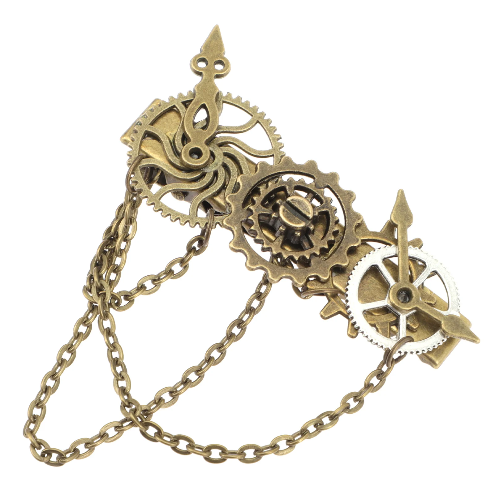 

Punk Hairpin Retro Decor Steampunk Gears Gothic Clock Barrette Clip Alloy Long Chain Miss