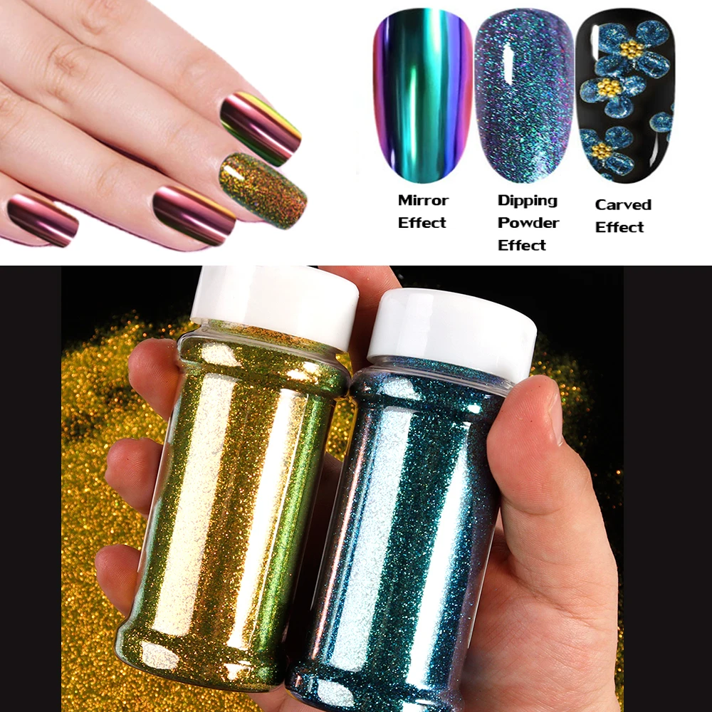 

0.2mm Chameleon Nail Glitter Powders With Mirror Effect Chrome Nail Pigment Powder Holographic Bottle(80-90g) Manicure Glittle*