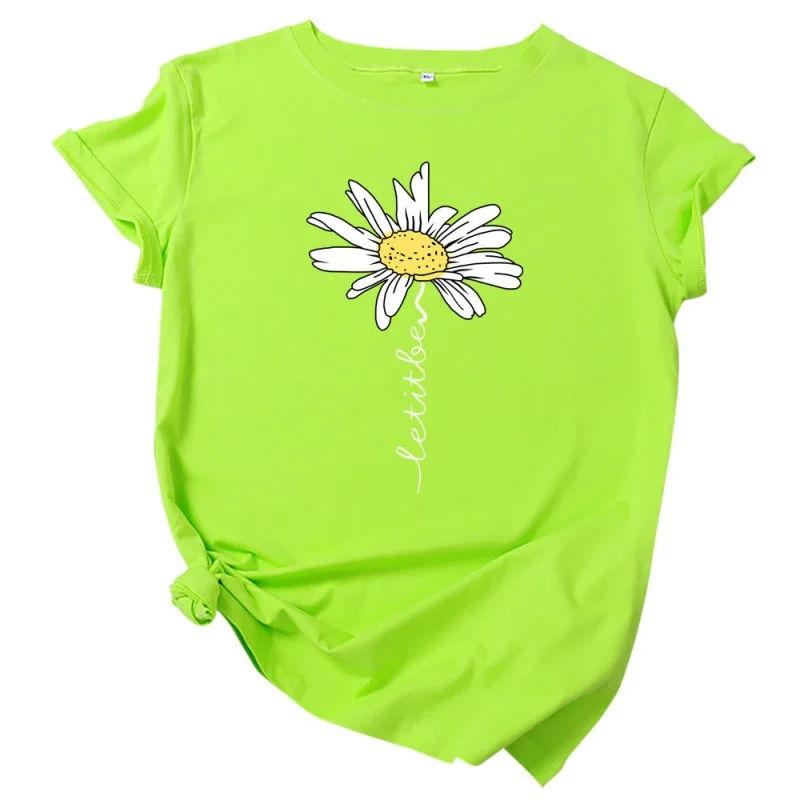 

Sunflower Alphabet Printed graphic t shirts Women's cotton t-shirt Short sleeve tee Fashion Trend Crew Neck Ladies T shirt