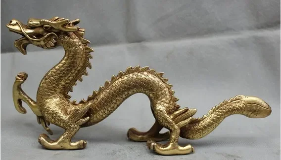 12-дюймовая старая китайская бронзовая позолоченная статуя зодиака Дракона